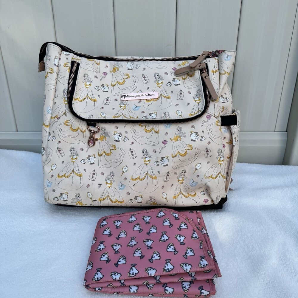 Petunia Pickle Bottom Disney Beauty and the Beast Boxy Backpack Diaper Bag w/pad